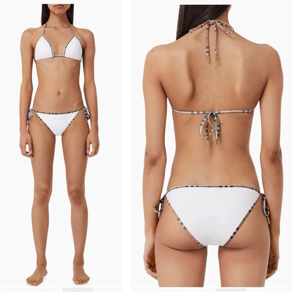 Burberry Mata Check White Bikini Bottom